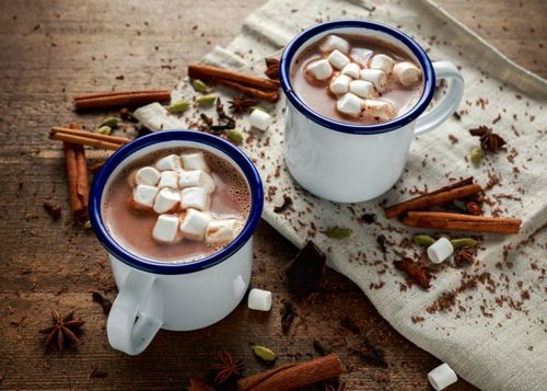 Hot chocolates with marshmallows stock image